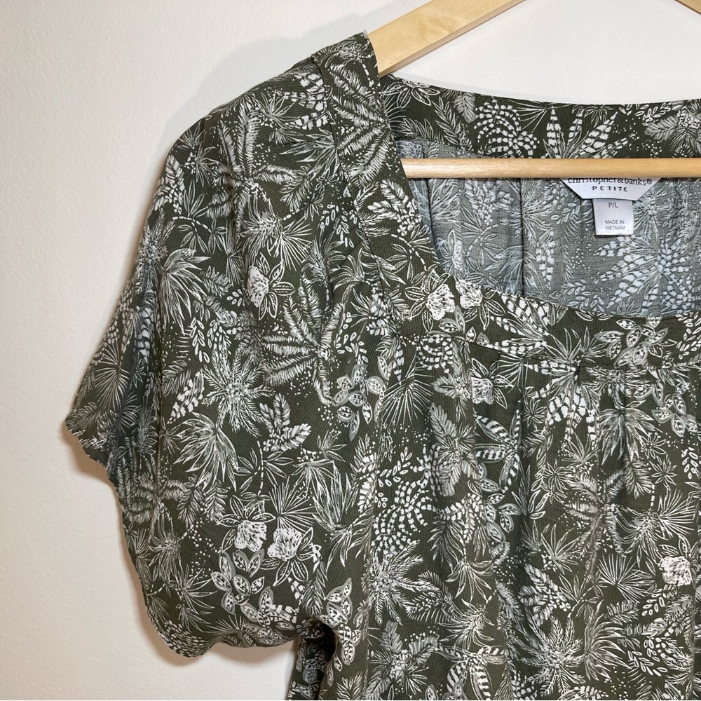Christopher & Banks | Petite Green Botanical Print Square Neck Blouse | PXL - Picture 4 of 8